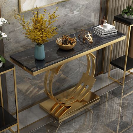 Ring Base Metal and Stone Console Table
