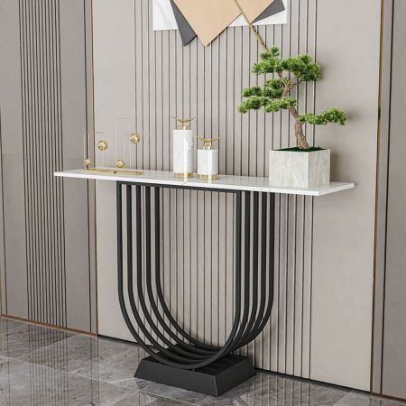 Inverted Arch Base Metal and Stone Console Table