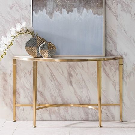Post Modern Curved Metal and Stone Console Table