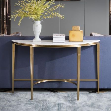 Post Modern Curved Metal and Stone Console Table