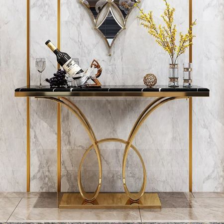 Abstract Curve Base Metal and Stone Console Table