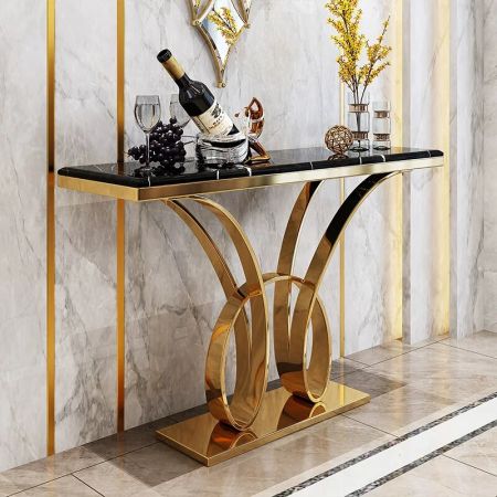 Abstract Curve Base Metal and Stone Console Table