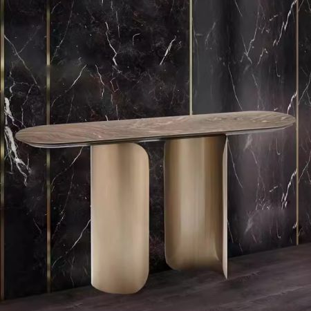 Modern Italian Designing Style Metal and Stone Console Table with Electroplating Finish