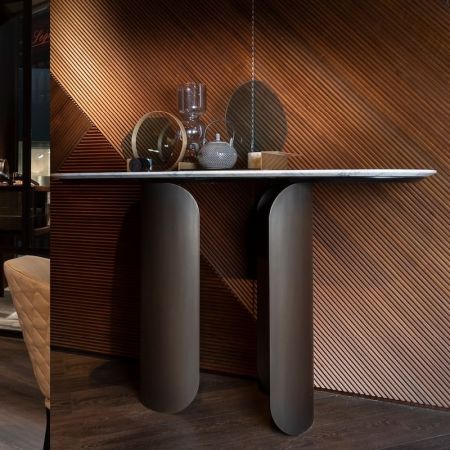 Modern Italian Designing Style Metal and Stone Console Table with Electroplating Finish