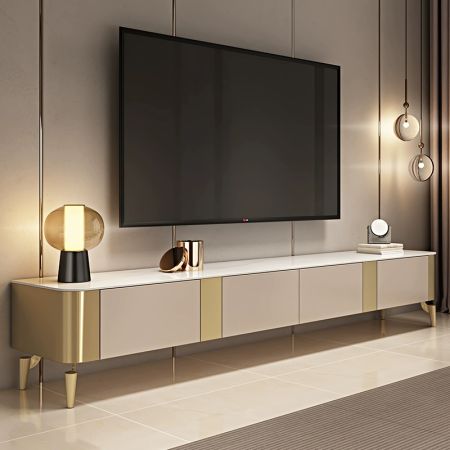 Beige Sintered Stone TV Stand/TV Unit with 4 Drawers and Metal Legs