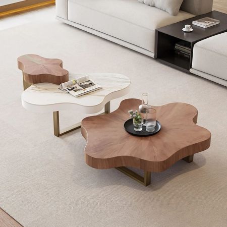 Unique Cloud Shape Metal and Wood Coffee Table Set of 3