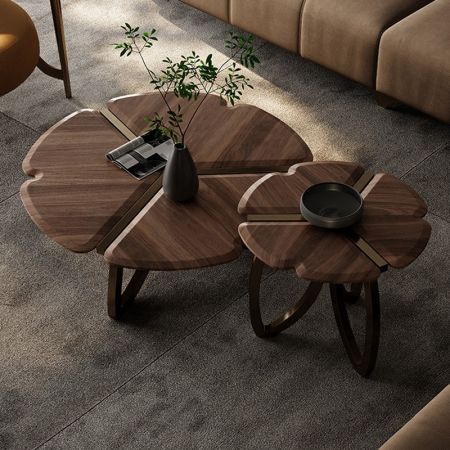 Rustic Vintage Style Flower Round Coffee Table Set of 2 
