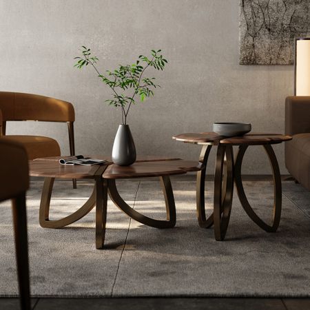 Rustic Vintage Style Flower Round Coffee Table Set of 2 