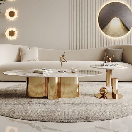 Unique Metal Base Sintered Stone Coffee Table Model YD26