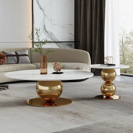 Unique Metal Ball Base Sintered Stone Round Coffee Table YD30