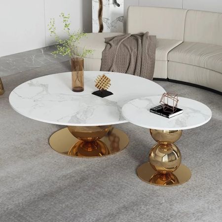 Unique Metal Ball Base Sintered Stone Round Coffee Table YD30