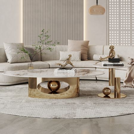 Center Ball Metal Base Sintered Stone Coffee Table