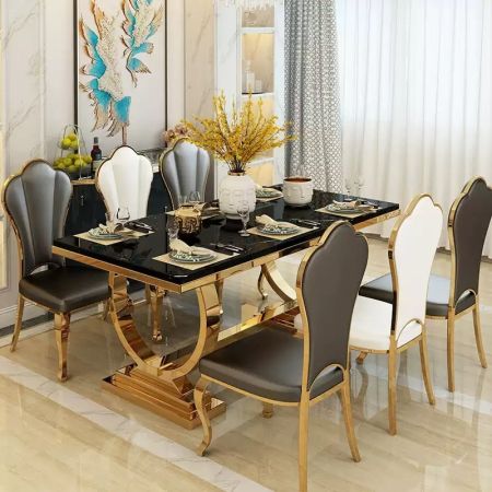 Luxury Gold Regal Curve Base Marble Dining Table More Colours and Sizes are Customisable