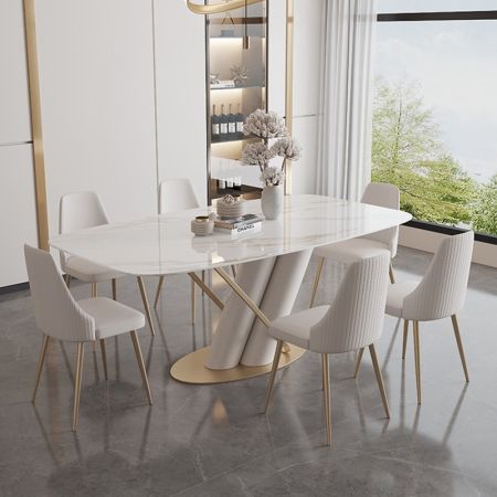 Inclined Metal Double Column Base Sintered Stone Top Dining Table More Colours and Sizes Customisable