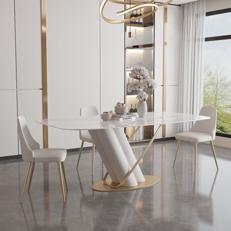 Inclined Metal Double Column Base Sintered Stone Top Dining Table More Colours and Sizes Customisable