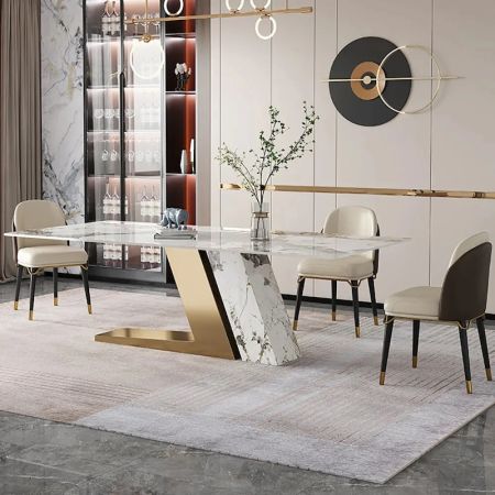 Inclined Metal and Stone Column Base Dining Table More Colours & Sizes Customisable