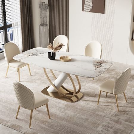 Inclined Metal Column Base Sintered Stone Top Dining Table More Colours and Sizes Customisable