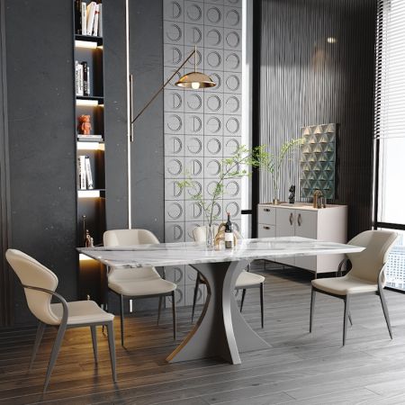 Metal Curved Base Sintered Stone Top Dining Table Colours and Sizes Customisable