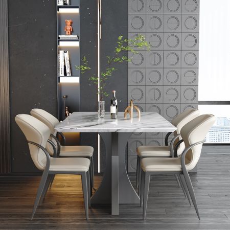 Metal Curved Base Sintered Stone Top Dining Table Colours and Sizes Customisable