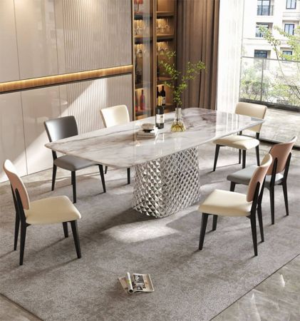 Trapezoidal Column Base Sintered Stone Top Dining Table More Colours & Sizes Customisable
