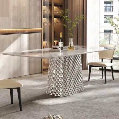 Trapezoidal Column Base Sintered Stone Top Dining Table More Colours & Sizes Customisable