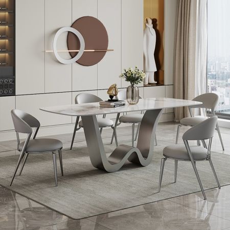 Metal Waved Base with Sintered Stone Top Dining Table More Colours & Sizes Customisable