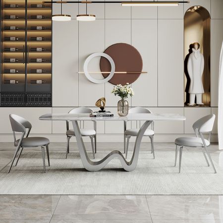 Metal Waved Base with Sintered Stone Top Dining Table More Colours & Sizes Customisable