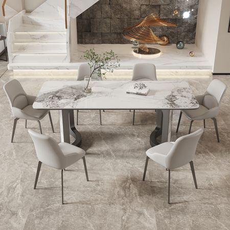 Double Hollow Pedestal Base with Sintered Stone Top Dining Table More Colours & Sizes Customisable