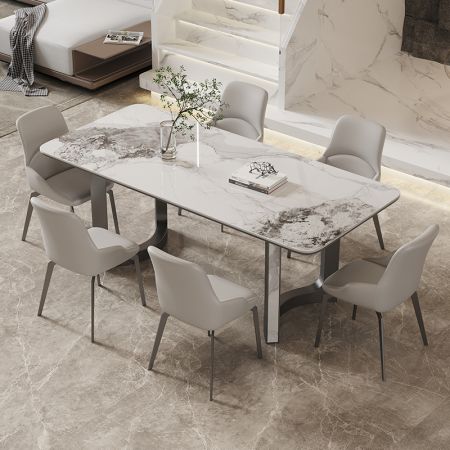 Double Hollow Pedestal Base with Sintered Stone Top Dining Table More Colours & Sizes Customisable