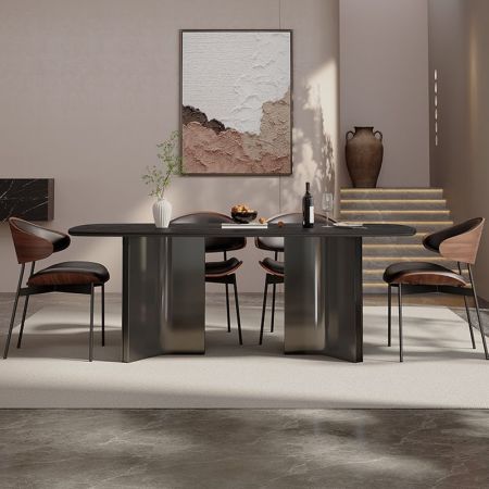 Modern Minimalist Rectangular Angled Block Base with Sintered Stone Top Dining Table More Colours & Sizes Customisable