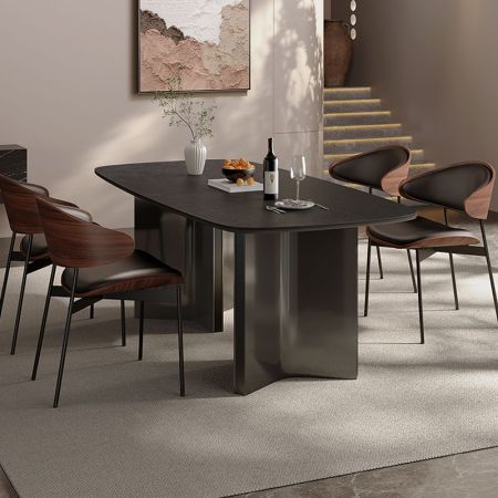 Modern Minimalist Rectangular Angled Block Base with Sintered Stone Top Dining Table More Colours & Sizes Customisable