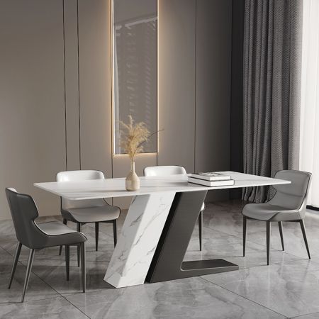 Inclined Metal and Stone Column Base Dining Table More Colours & Sizes Customisable