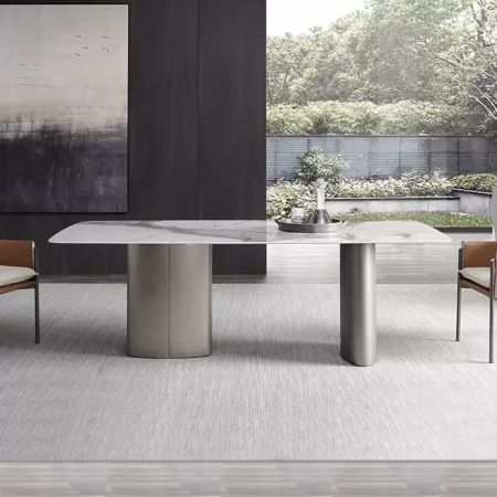 Modern Metal Dual Pedestal with Sintered Stone Top Dining Table More Colours and Sizes Customisable
