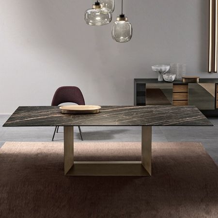 Minimalist Steel Sled Base Sintered Stone Top Dining Table More Colours and Sizes Customisable