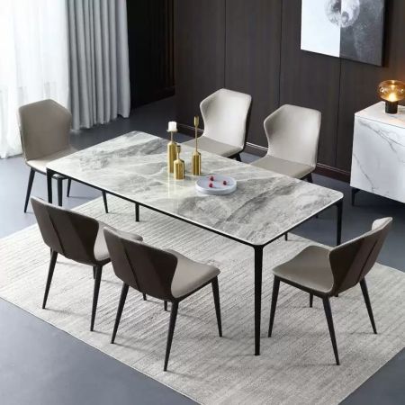 Minimalist Steel Legs Base Sintered Stone Top Dining Table More Colours and Sizes Customisable