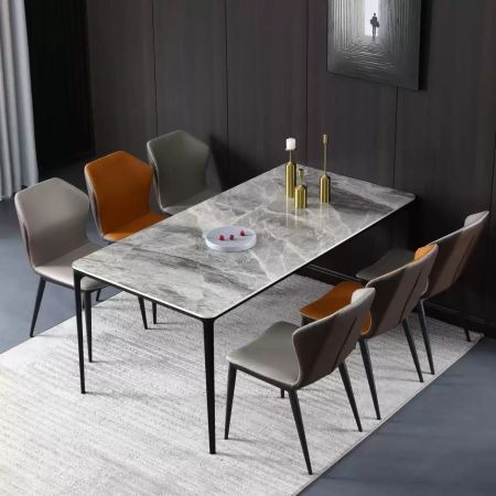 Minimalist Steel Legs Base Sintered Stone Top Dining Table More Colours and Sizes Customisable