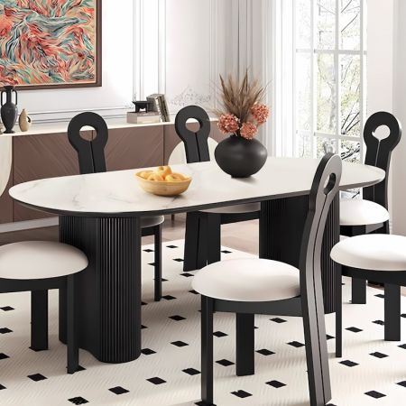 Minimalist Fluted Column Base Sintered Stone Rectangular Dining Table More Colours & Sizes Customisable