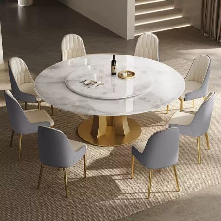 Italian Style Metal Leaf Base Sintered Stone Top Round Dining Table with Lazy Susan More Colours and Sizes are Customisable