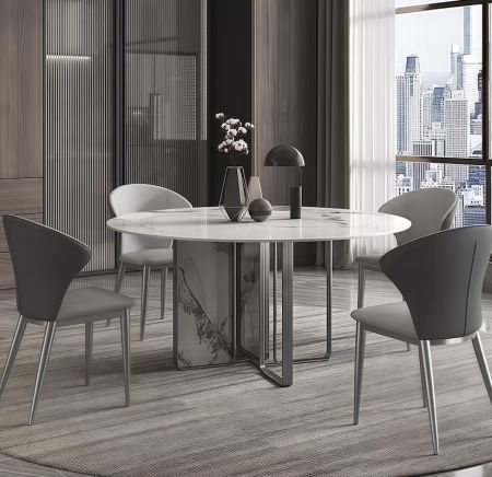 Aurora Luxe Metal Cross-Frame Base Sintered Stone Top Round Dining Table with Lazy Susan More Colours and Sizes Customisable