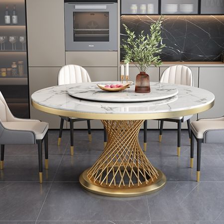 Sprial Base Luxury Round Sintered Stone Dining Table with Lazy Susan More Colours & Sizes Customisable