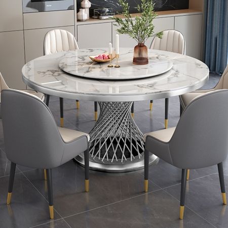 Sprial Base Luxury Round Sintered Stone Dining Table with Lazy Susan More Colours & Sizes Customisable