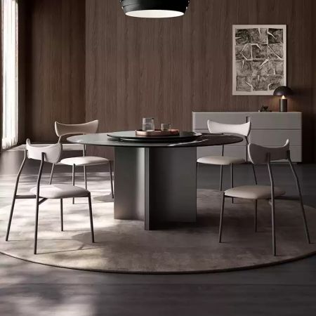 Modern Japandi Style Sintered Stone Round Dining Table with Lazy Suan More Colours and Sizes Customisable