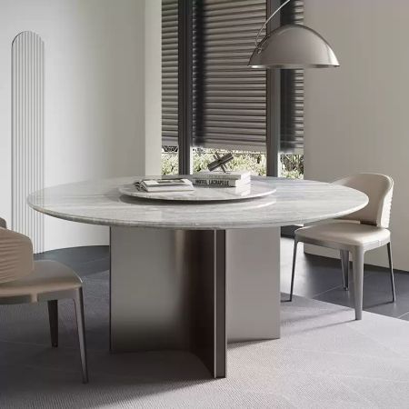 Modern Japandi Style Sintered Stone Round Dining Table with Lazy Suan More Colours and Sizes Customisable
