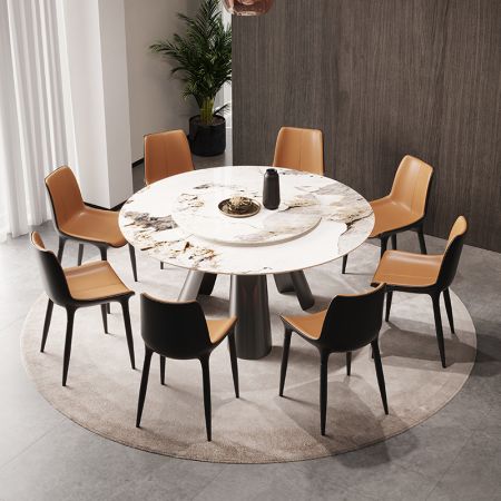 Trinity Cone Base Sintered Stone Round Dining Table with Lazy Susan More Colours and Sizes Customisable