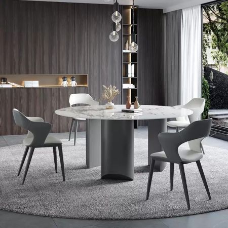 Wedge Style Metal Base Sintered Stone Round Dining Table with Lazy Susan More Colours and Sizes Customisable