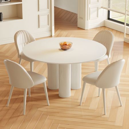 Modern Fluted Column Base Sintered Stone Round Dining Table with Lazy Susan More Colours & Sizes Customisable