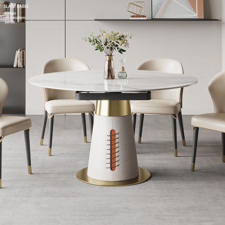 Italian Style Leather Wrapped Pedestal Base Extendable Round Dining Table More Colours & Sizes Customisable