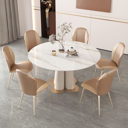 Modern Petal Base Sintered Stone Extendable Round Dining Table with Lazy Susan More Colours & Sizes Customisable