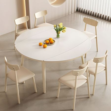 Sintered Stone Extendable Round Dining Table with Wood Legs More Colours and Sizes Customisable