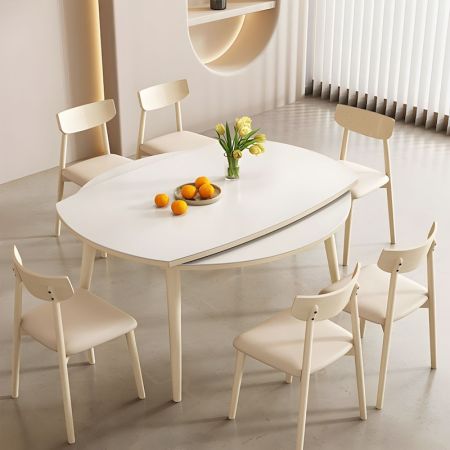 Sintered Stone Extendable Round Dining Table with Wood Legs More Colours and Sizes Customisable